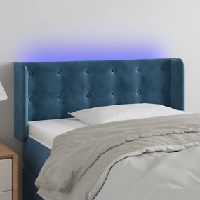 3123716 vidaXL Tăblie de pat cu LED, albastru închis, 103x16x78/88 cm, catifea