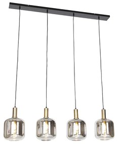 Lampa suspendată de design neagră cu sticlă aurie și fum cu 4 lumini - Zuzanna