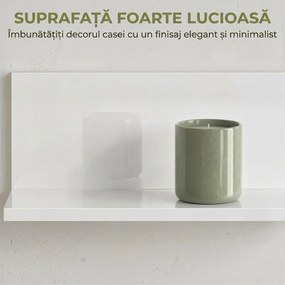 HOMCOM Etajeră de Perete pentru Living și Dormitor, Grosime 1,5 cm, Raft Suspendat din Lemn, 127x12x18 cm, Alb Lucios | Aosom Romania