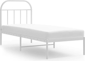 vidaXL Cadru de pat metalic fără saltea, cu tăblie, alb, 75x190 cm