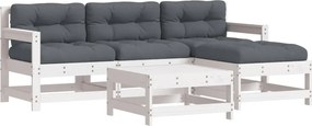 vidaXL Set mobilier de grădină cu perne, 5 piese, alb, lemn masiv