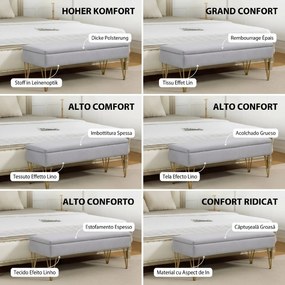 HOMCOM Bancă cu Depozitare din Material Textil și Picioare din Oțel, 100x40x49 cm, Gri Deschis | Aosom Romania