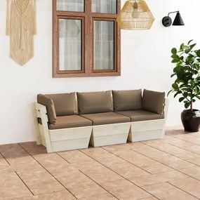 Canapea de gradina din paleti, 3 locuri, cu perne, lemn molid