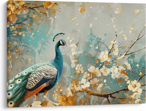 Tablou - Păun cu decor de aur (70x50 cm)