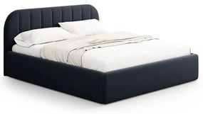 Pat matrimonial albastru închis tapițat cu spațiu de depozitare cu somieră 180x200 cm Juno – Windsor &amp; Co Sofas