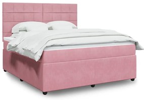 vidaXL Pat box spring cu saltea, roz, 180x200 cm, catifea