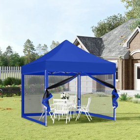 ABCCANOPY – Cort pavilion pliabil 3x3 m, cu pereți Mesh anti-insecte, înălțime reglabilă (3 trepte), impermeabil, protecție UV, Albastru