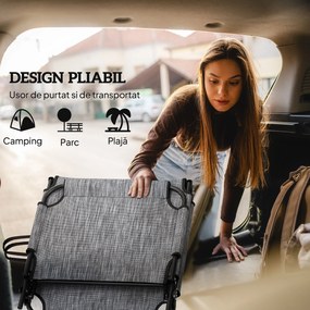 Outsunny Sezlong pliabil cu spatar inclinabil pe 4 nivele, Scaun de plaja pentru exterior cu perna, buzunar lateral,tetiera, Gri