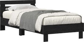 vidaXL Cadru de pat cu led Stejar Negru 90 x 190 cm Lemn compozit