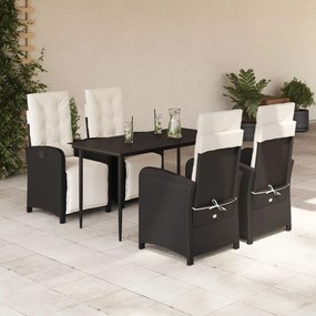 vidaXL Set mobilier de grădină cu perne, 5 piese, negru, poliratan
