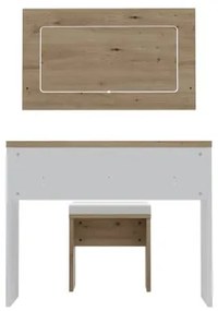 Set Masa Toaleta Olinda, Alb Si Stejar Artisan Si Alb Lucios, 100.5 Cm