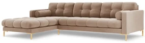 Colțar tapițat Bali, Bej/5 locuri/picioare gold/partea stângă/ L293 x l185 x h75