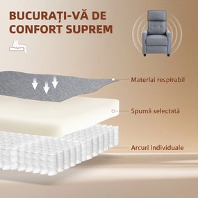 HOMCOM Fotoliu cu Masaj Reclinabil Manual, Material Tip In cu Telecomandă, Gri Deschis | Aosom Romania