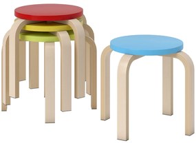 HOMCOM 4 Scaune de Bucătărie Empilabile cu tampoane de picior din fetru, Lemn stratificat de mesteacăn, lăcuit, Multicolor | Aosom Romania
