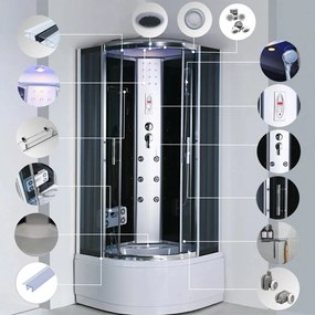 Cabină de duș cu hidromasaj Vital, dimensiune 80x80 cm