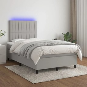 vidaXL Pat cu arcuri, saltea și LED, gri deschis, 120x200 cm, textil