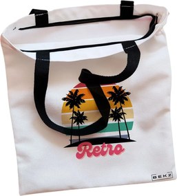 Sacosa de Panza pentru Cumparaturi, Geanta Tote, model Retro, Cu fermoar, 38x34.5 cm, Alba, BEKZ®