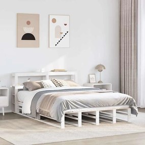 vidaXL Cadru de pat fără saltea, alb, 135x190 cm, lemn masiv de pin