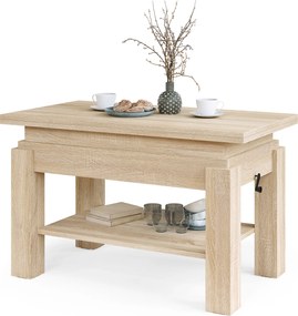 Mazzoni BRAWO Stejar Sonoma - MĂSUȚĂ DE CAFEA CU BLAT EXTENSIBIL ȘI RIDICABIL MASĂ CU RAFT