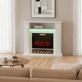 HOMCOM Șemineu Electric Reglabil cu Flacără 3D, Temporizator și Telecomandă Alb | Aosom Romania