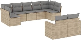 vidaXL Set canapele de grădină, 9 piese, cu perne, bej, poliratan