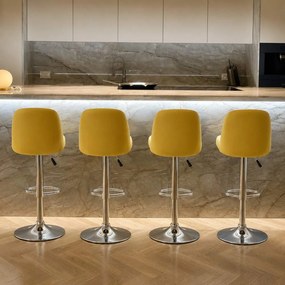 Scaun de bar galben tapitat piele ecologica cu suport cromat si reglabil pe inaltime ABS 225