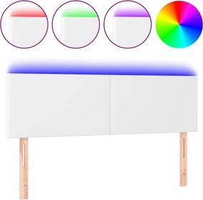 vidaXL Tăblie de pat cu LED, alb, 144x5x78/88 cm, piele ecologică
