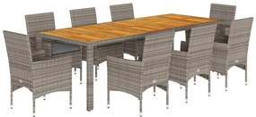 3278695 vidaXL Set mobilier grădină cu perne 9 piese gri poliratan/lemn acacia