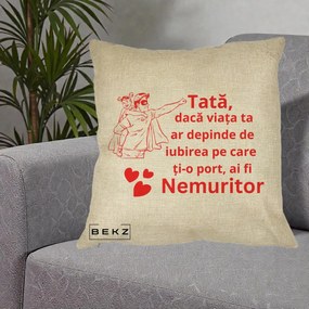 Cadou pentru Tata - Perna Personalizata Tata Nemuritor cu Fetita, 40x40 cm, Crem, Husa Detasabila, Perna Inclusa, BEKZ®
