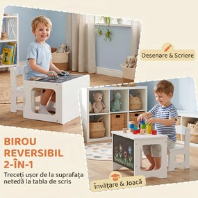 AIYAPLAY Set Masă și Scaun pentru Copii 3-6 Ani din Lemn cu Blat Reversibil, Colțuri Rotunjite, Alb | Aosom Romania