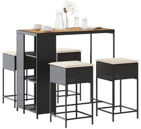 vidaXL Set mobilier bar de grădină cu perne, 5 piese, negru, poliratan