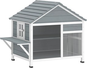 PawHut Casă pentru Pisici Exterioară cu Acoperiș Deschizabil, Fereastră Panoramică, Ușă cu Obloane și Platformă de Odihnă 101x72,5x81cm Gri | Aosom Romania