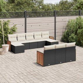 vidaXL Set canapele de grădină cu perne, 10 piese, negru, poliratan