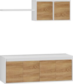HOMCOM Set Mobilier TV și Dulap Suspendat cu 7 Rafturi și Raft Deschis, Mobilier pentru TV din PAL, 120x41x43,3 cm, Alb | Aosom Romania