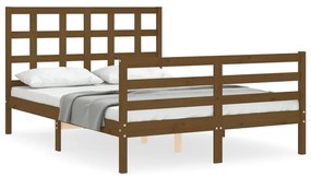 3193959 vidaXL Cadru de pat cu tăblie, dublu mic, maro miere, lemn masiv