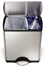 Simplehuman Coș de gunoi dreptunghiular cu pedalăpentru sortarea deșeurilor, 46 l, oțel