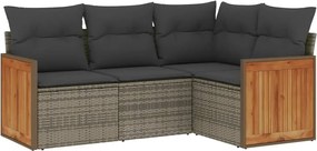 vidaXL Set canapea de grădină cu perne, 4 piese, gri, poliratan