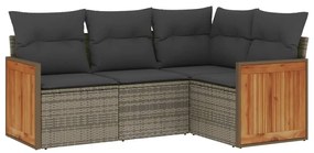 3260016 vidaXL Set canapea de grădină cu perne, 4 piese, gri, poliratan