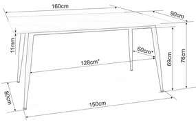 Masa de bucaterie Rion 160 x 90 cm, marmura/negru