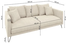 Canapea crem cu tapițerie din chenille 200 cm Freya – Ropez