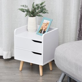 Noptiera alba cu 2 sertare extemsibilie, picioare din pin, mobila pentru casa,33x28x42cm HOMCOM | Aosom RO