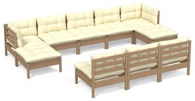3097118 vidaXL Set mobilier grădină cu perne, 10 piese, maro miere, lemn pin
