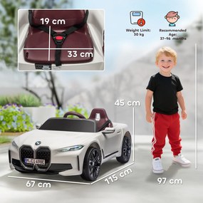 HOMCOM Masinuta Electrica pentru Copii BMW i4 cu Licenta de 12V cu Telecomanda, Baterii Portabile, Muzica, Claxon, pentru 3-6 ani Alb | Aosom Romania