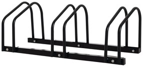 HOMCOM Suport pentru 3 biciclete, depozitare pneuri de 65 mm pe sol sau pe perete, 76 x 33 x 27 cm oțel negru | Aosom Romania