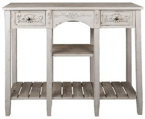 Consola alba, din lemn, 2 sertare, aspect vintage, Chantrelle