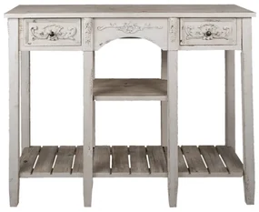 Consola alba, din lemn, 2 sertare, aspect vintage, Chantrelle