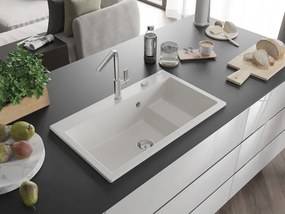 Mexen Omar chiuvetă de bucătărie din granit cu 1 cuvă 800 x 480 mm, alb, sifon cromat - 6520801005-20