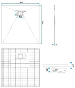 Rea Magnum Grey cadita de dus patrata x90 cm gri REA-K4106