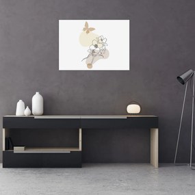Tablou - Flori bej cu fluture N⁰3 (70x50 cm)