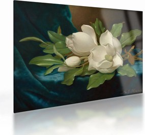 Tablou pe sticlă - Martin Johnson Heade, Giant Magnolias on a Blue Velvet Cloth, reproducere (70x50 cm)